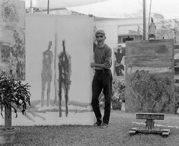 M.F. Husain in his studio